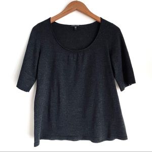 Eileen Fisher short sleeve sweater 100% merino wool shirt black size small